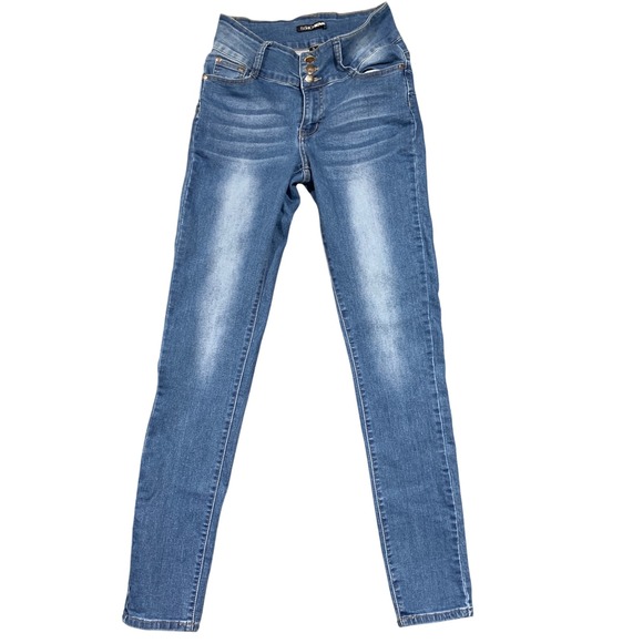Fashion‎ Nova Women's Blue High Rise Button Fly Skinny Jeans Size 9 - Picture 2 of 7